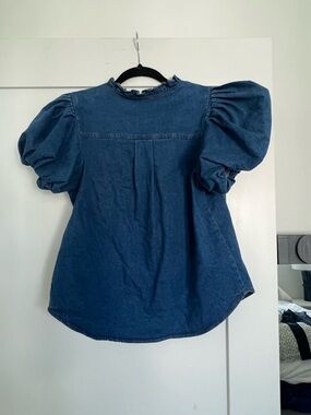 Sugarlips Denim Ruffle-Trim Top in Blue